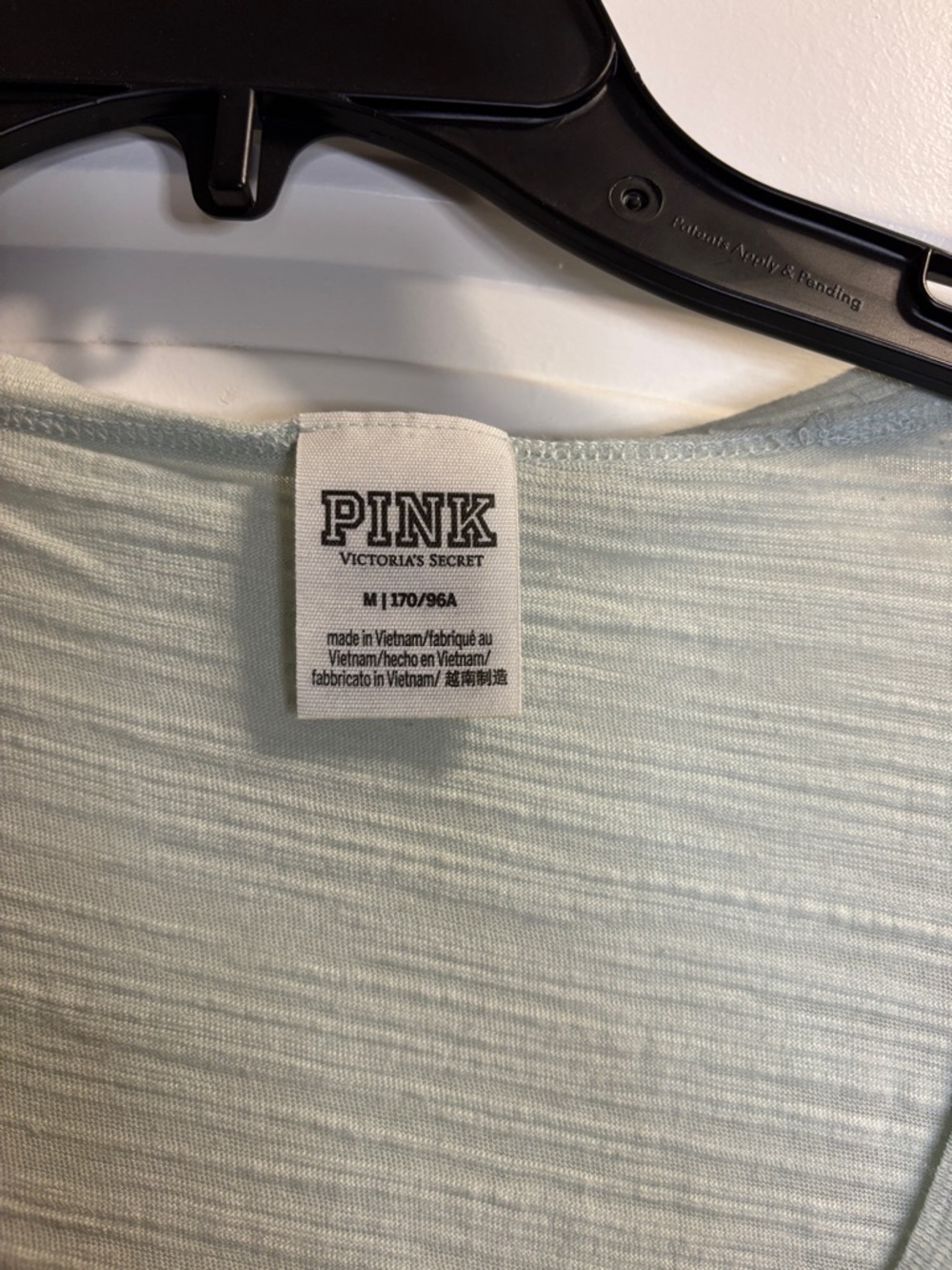 PINK Victoria's Secret Light Sage V-Neck Tee with White Laurel Logo - Picture 2 of 3